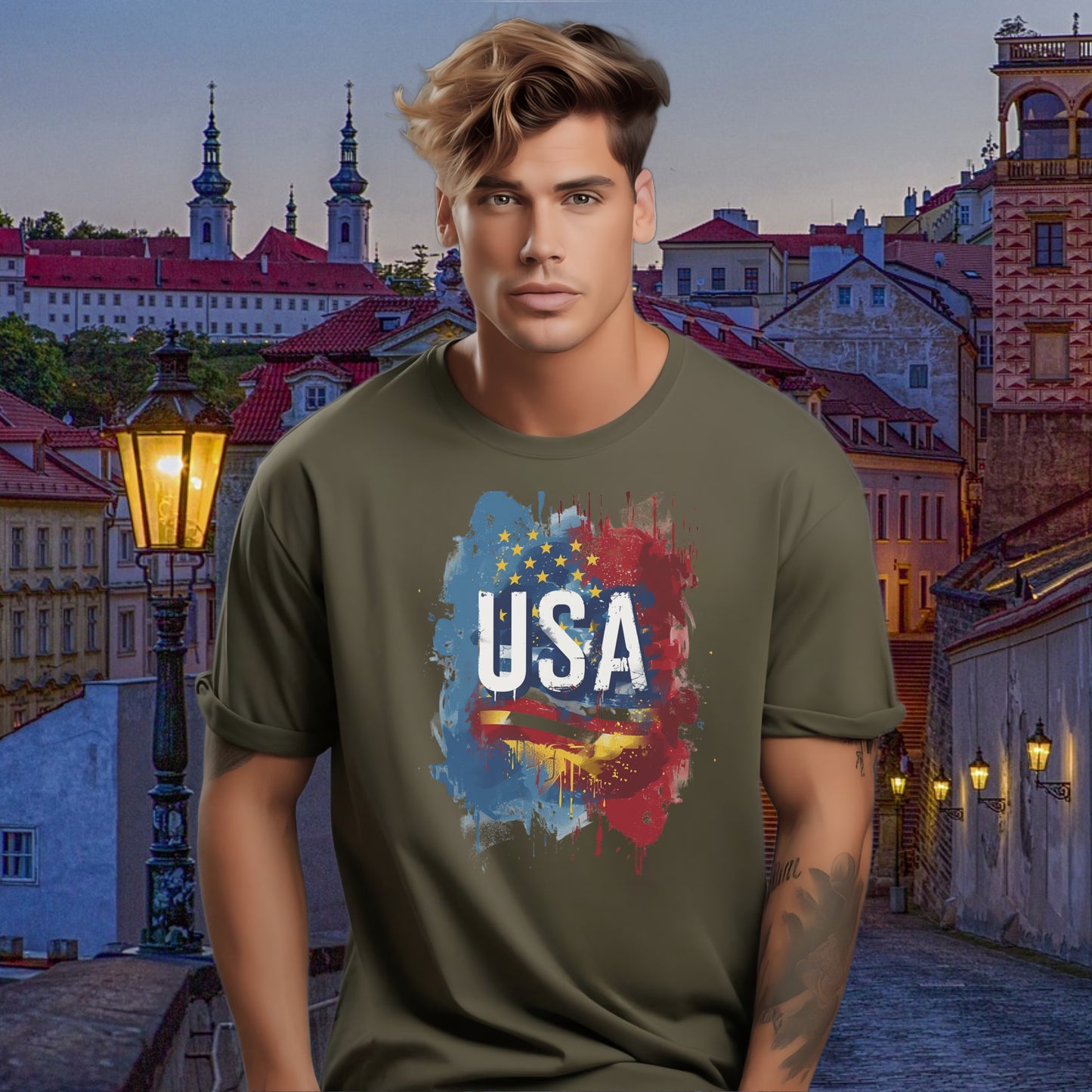Patriotic USA T Shirt with Colorful Flag Design product type