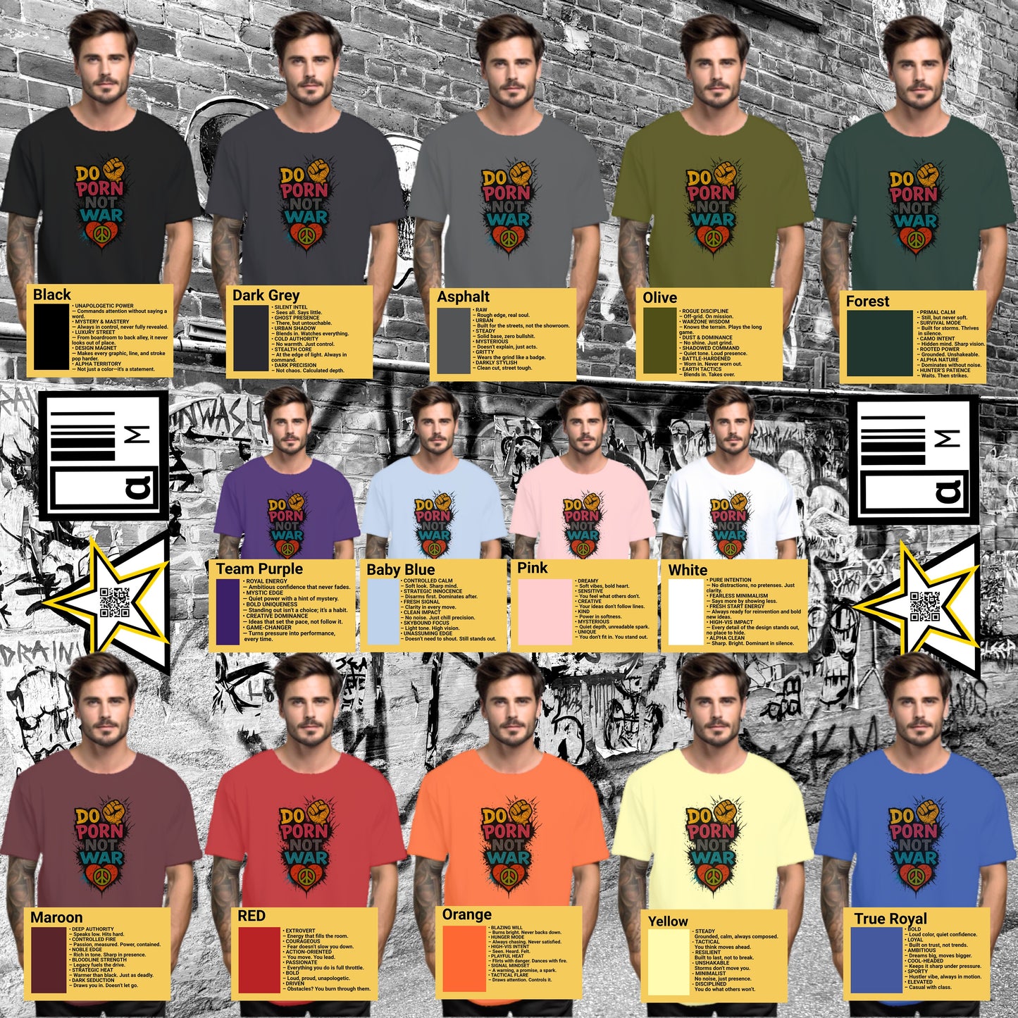 Do Porn War Colorful Graphic Men's T-Shirt Casual product type