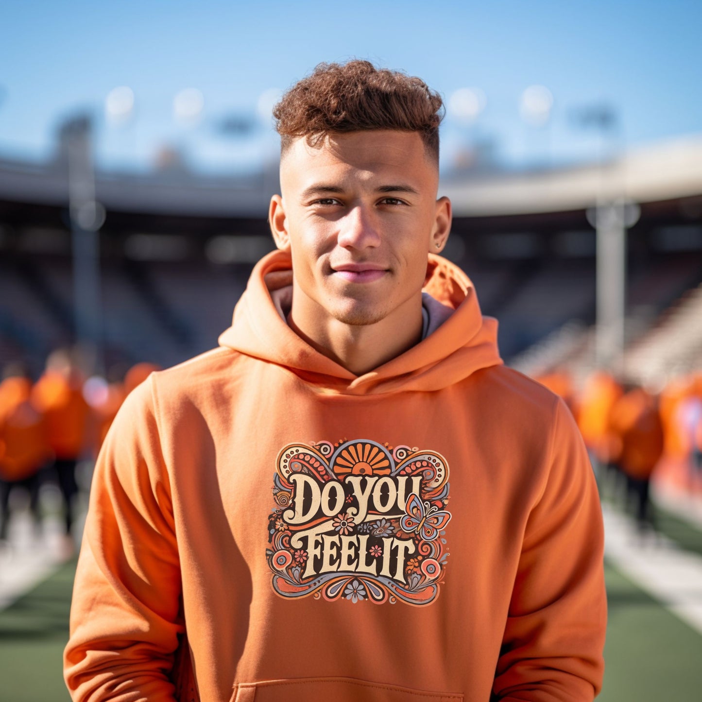 Do You Feel It Printed Orange Hoodie product