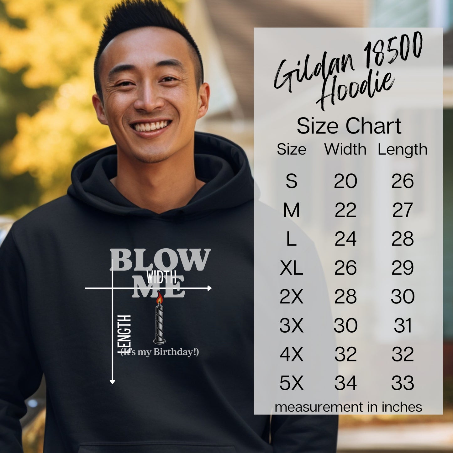 Blow Me It's My Birthday Size Chart Hoodie
