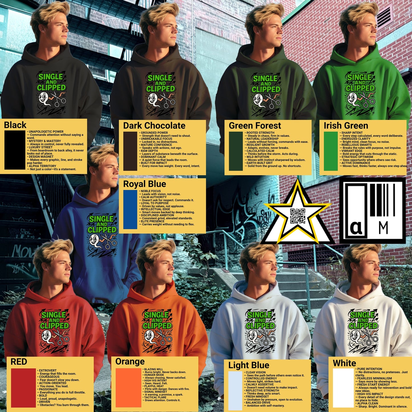 Single Clipped Graphic Hoodies in Various Colors product type