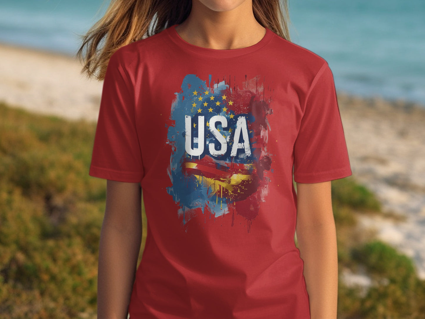 USA Flag Distressed Design Red T-Shirt Product