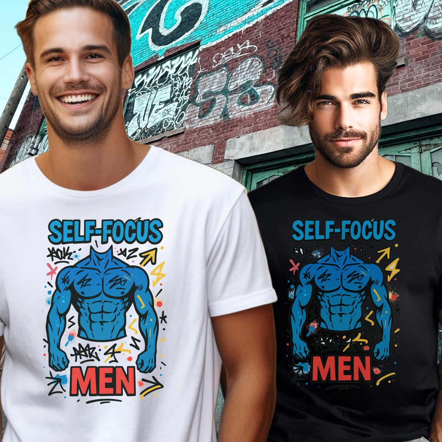 Self-Focus Graphic T-Shirt with Blue Muscle Art product type
