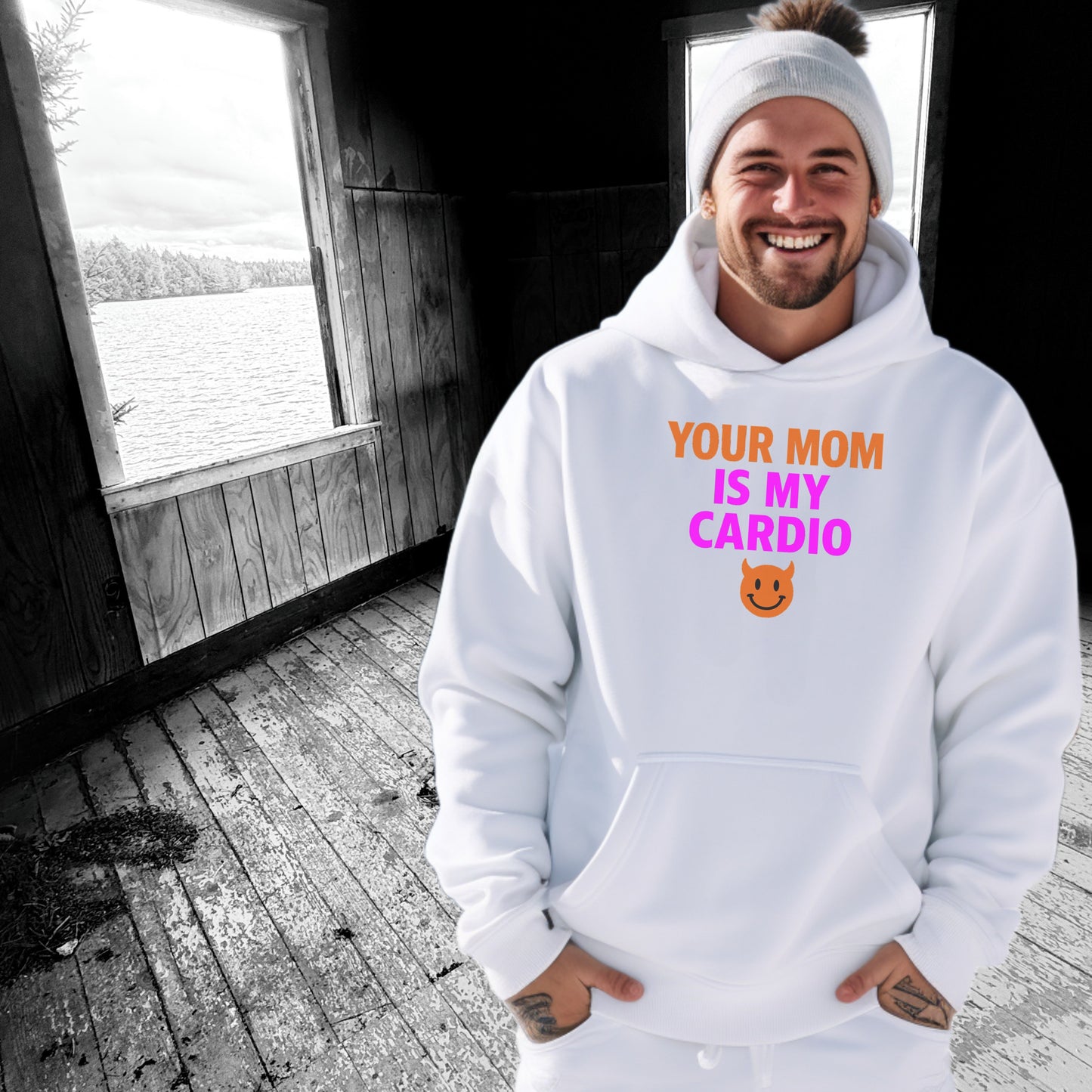 Your Mom Is My Cardio Hoodie with Smiling Emoji