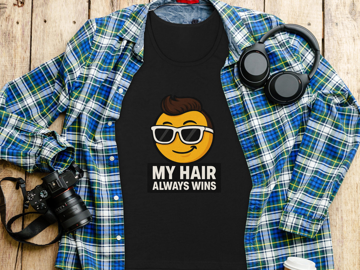 Cool Emoji Graphic Tee My Hair Always Wins product type