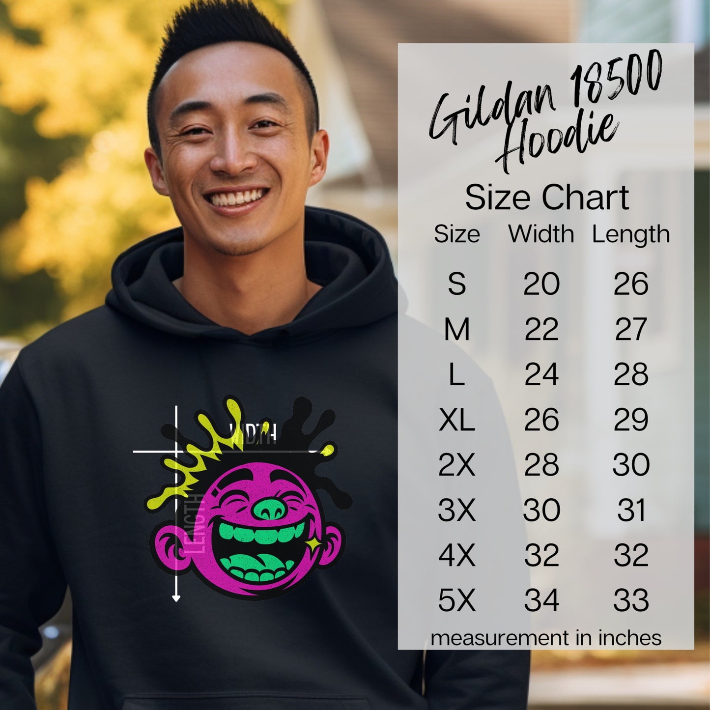 Gildan 18500 Hoodie with Colorful Face Graphic