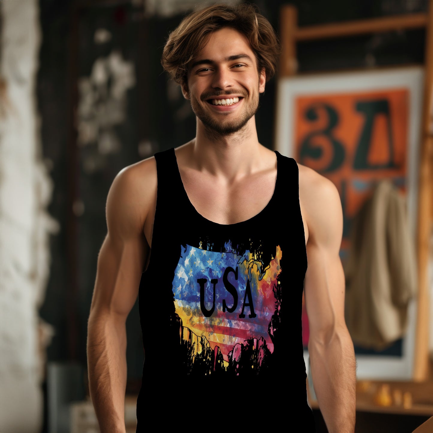 Vibrant USA Graphic Print Tank Top for Men product type