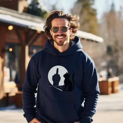 Cat and Middle Finger Moon Design Hoodie