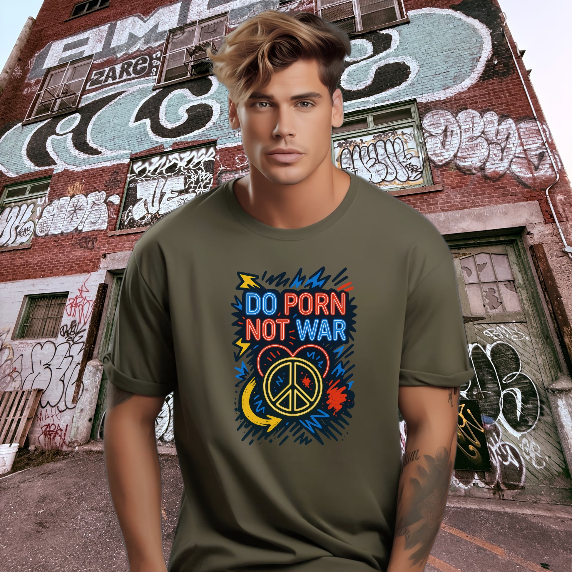Do Porn Not War Graffiti Print T-shirt product