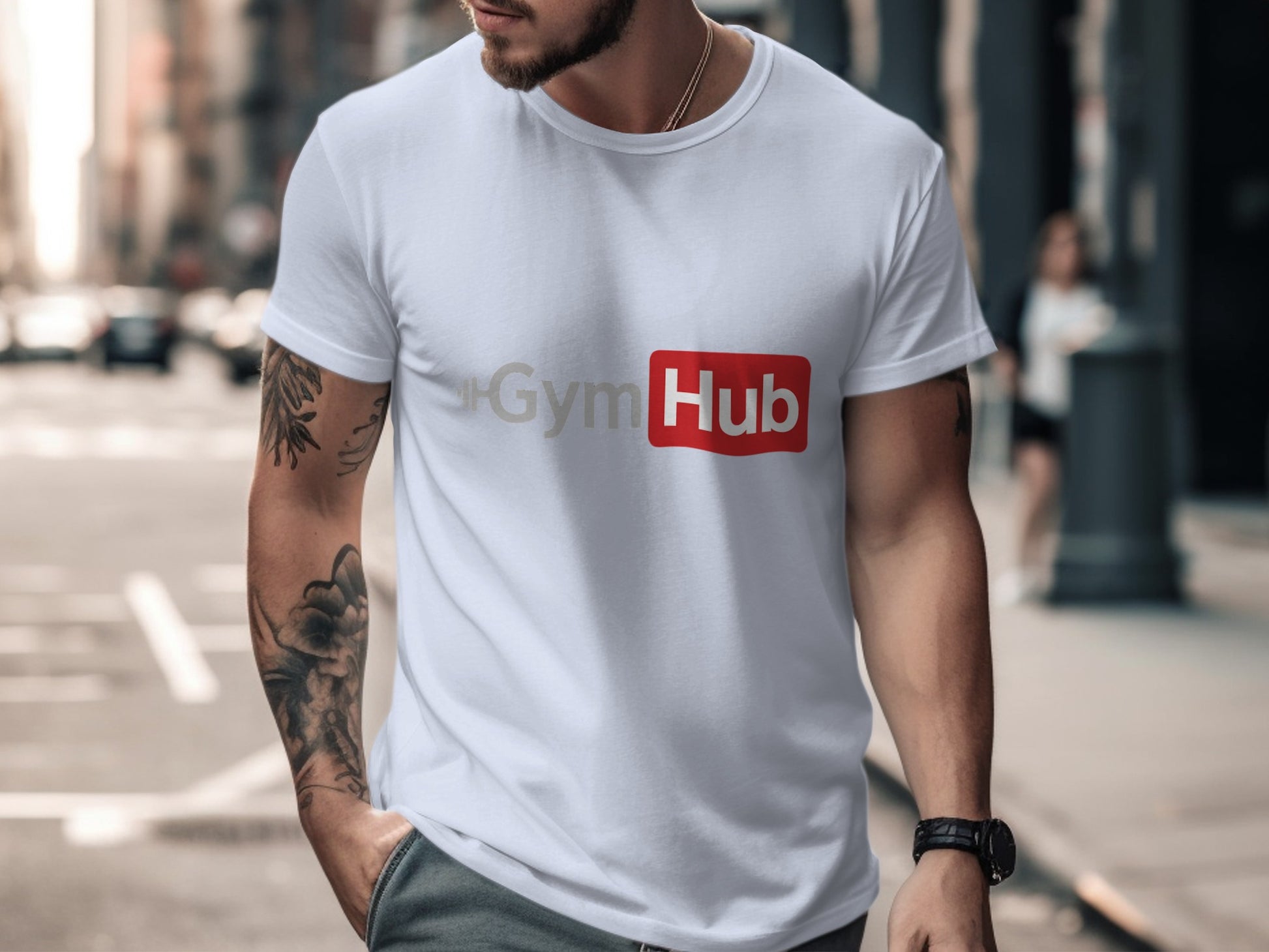 Gym Hub Logo on White T-shirt Casual Wear Product