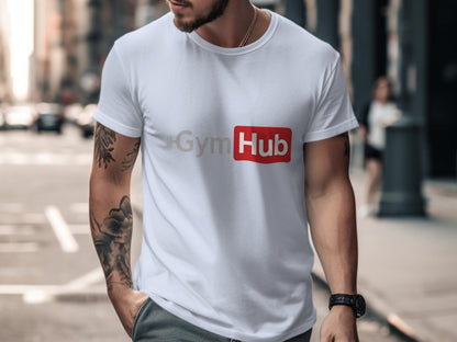 Gym Hub Logo on White T-shirt Casual Wear Product