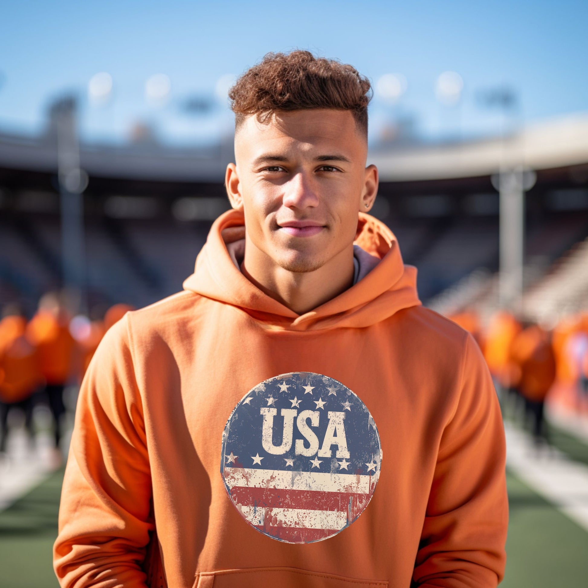 USA Flag Design Orange Hoodie Product