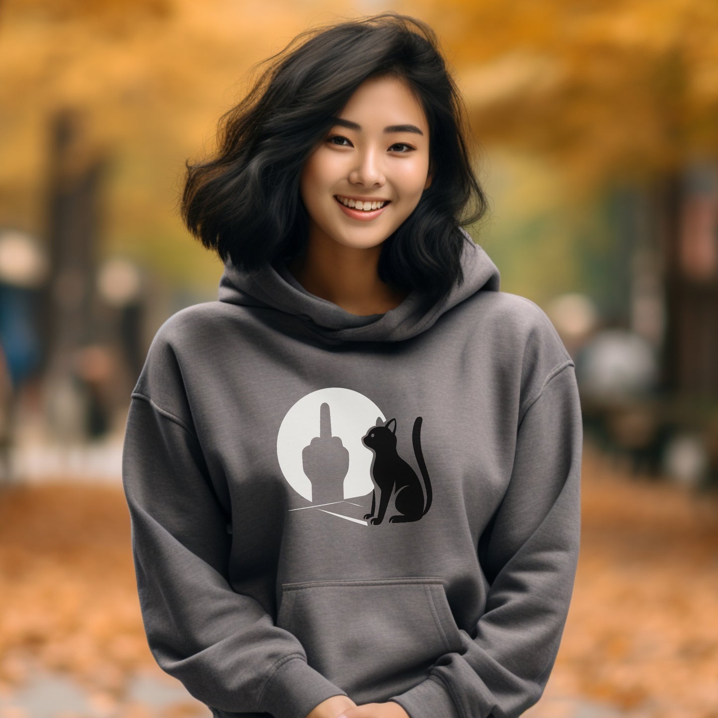 Cozy Hoodie with Black Cat and Moon Design