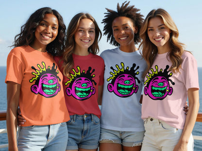 Vibrant expressive faces graphic casual t-shirt