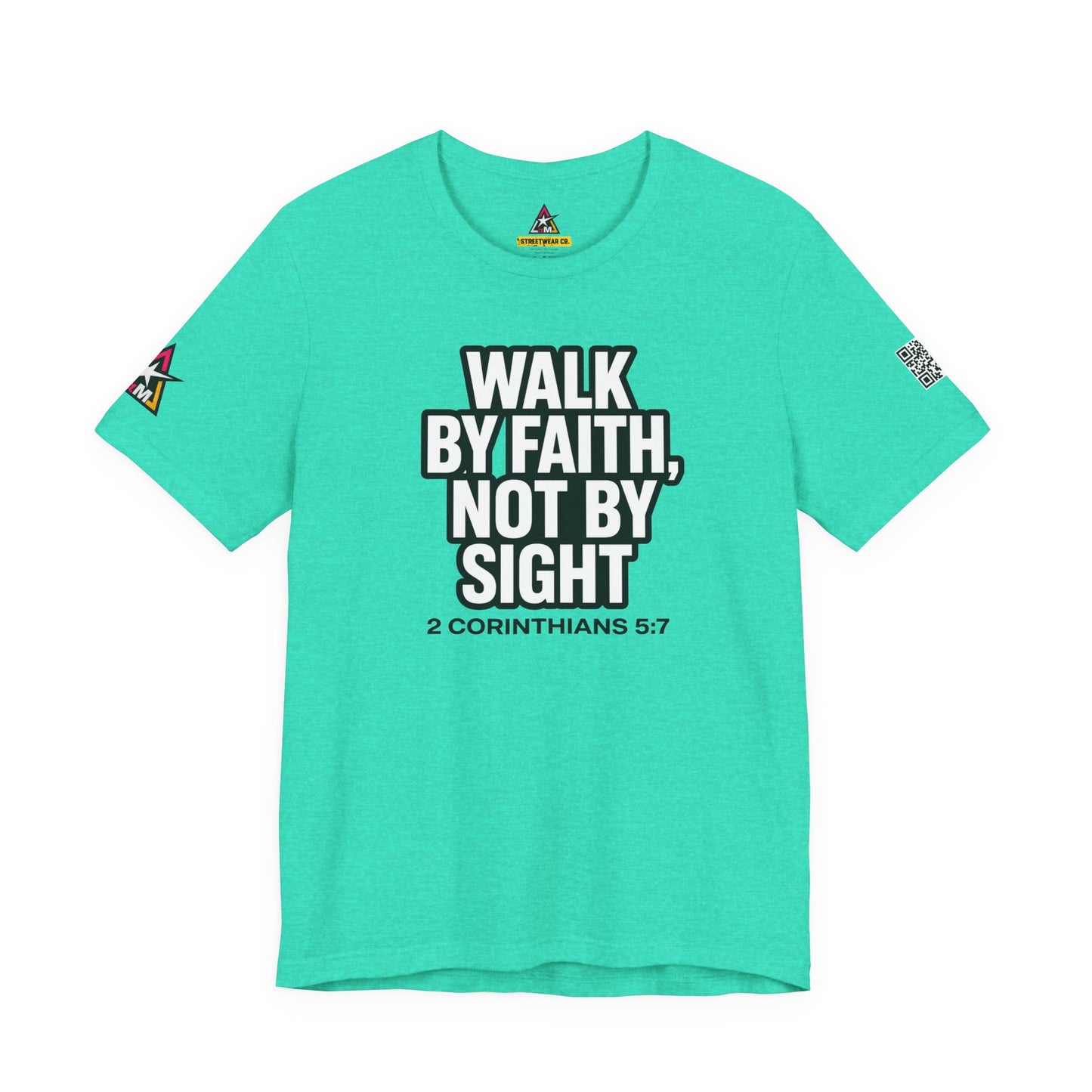 Walk by Faith, Not by Sight Graphic T-Shirt | 2 Corinthians 5:7 Christian Tee | Faith Streetwear
