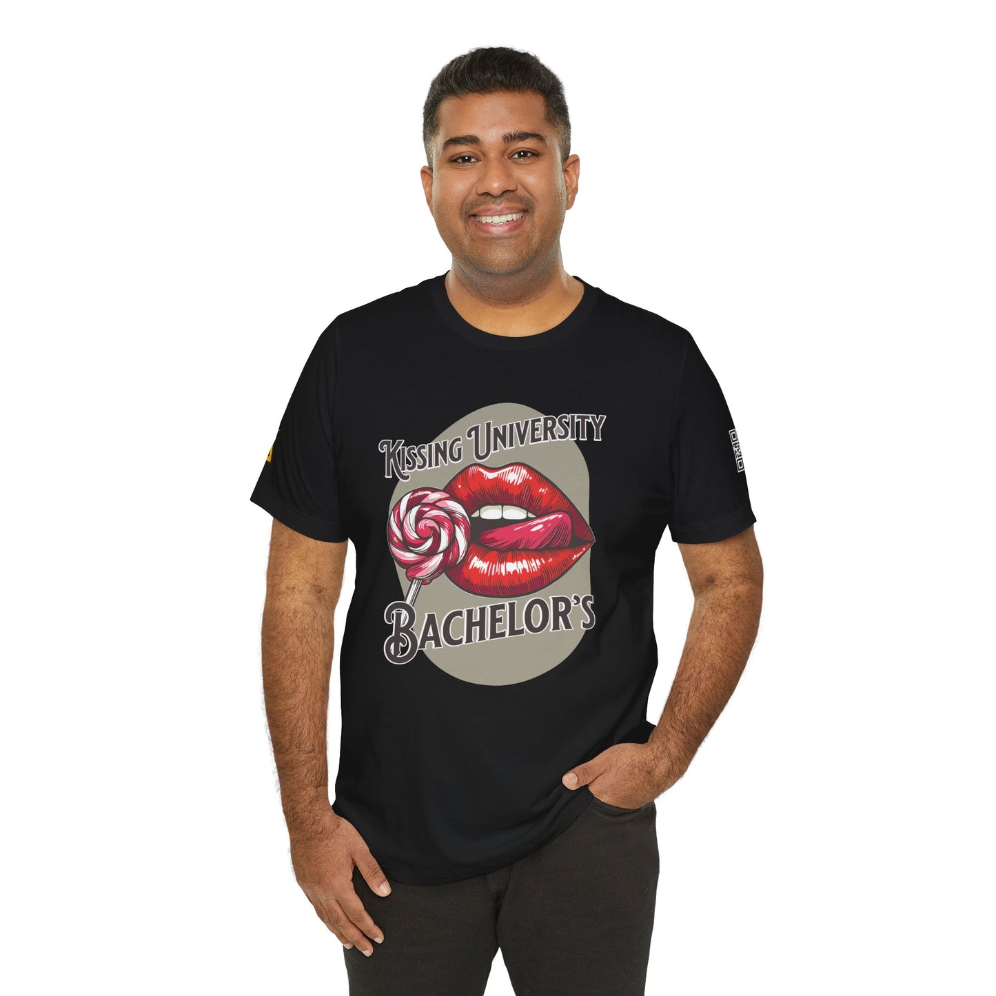 Kissing University Bachelor’s Graphic T-Shirt | Flirty Retro Tee | Funny Kissing Shirt