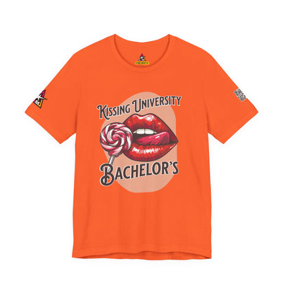 Kissing University Bachelor’s Graphic T-Shirt | Flirty Retro Tee | Funny Kissing Shirt