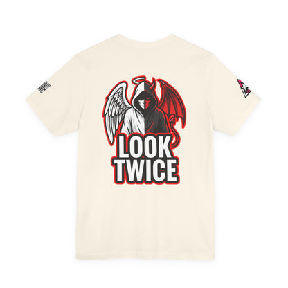 LOOK TWICE Angel & Devil Graphic T-Shirt | Duality Streetwear Tee | Good vs Evil Shirt | Unisex Graphic Tee