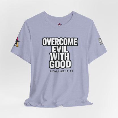 Overcome Evil With Good Graphic T-Shirt | Romans 12:21 Christian Tee | Faith & Strength Streetwear