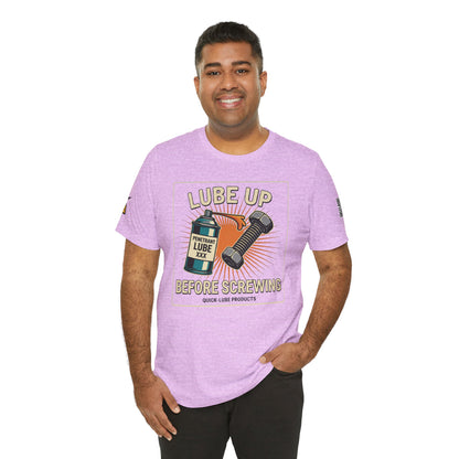 LUBE UP BEFORE SCREWING Graphic T-Shirt | Funny Mechanic Tee | Dirty Garage Humor Shirt | Vintage Automotive Tee