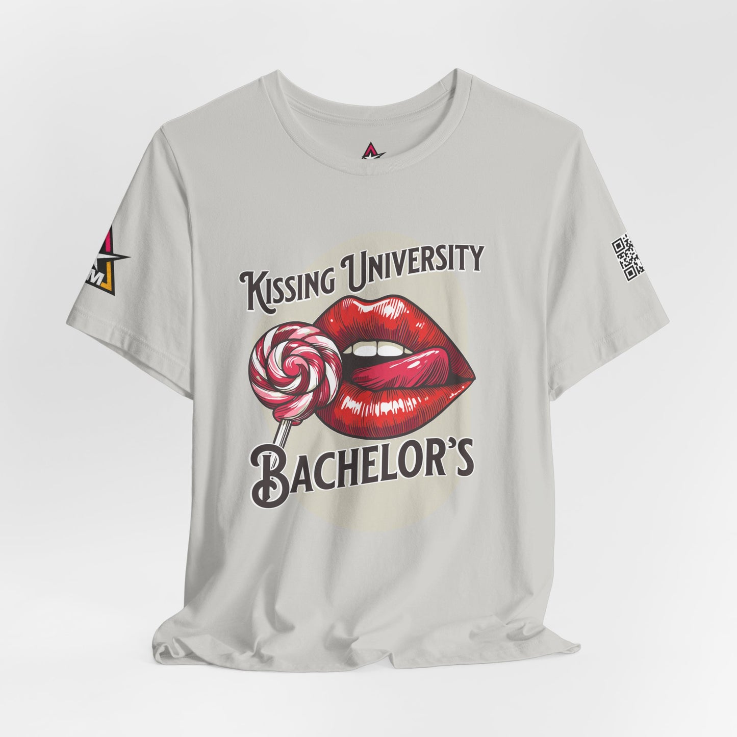 Kissing University Bachelor’s Graphic T-Shirt | Flirty Retro Tee | Funny Kissing Shirt
