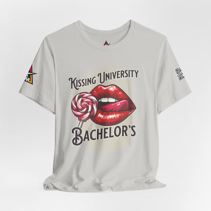 Kissing University Bachelor’s Graphic T-Shirt | Flirty Retro Tee | Funny Kissing Shirt