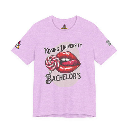 Kissing University Bachelor’s Graphic T-Shirt | Flirty Retro Tee | Funny Kissing Shirt