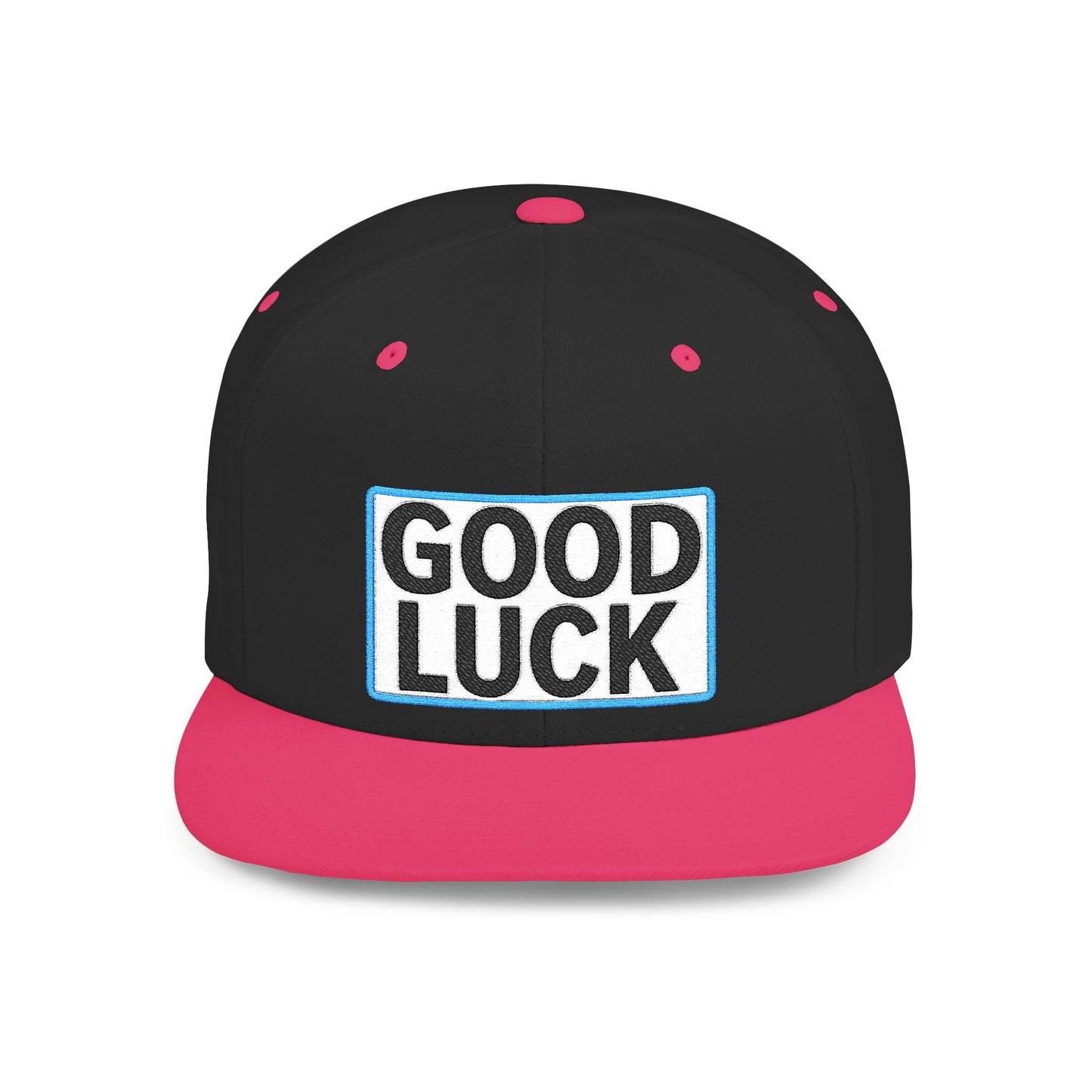 GOOD LUCK Embroidered Flat Bill Snapback Cap | Lucky Statement Hat | Streetwear Baseball Cap