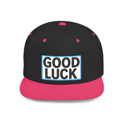 GOOD LUCK Embroidered Flat Bill Snapback Cap | Lucky Statement Hat | Streetwear Baseball Cap