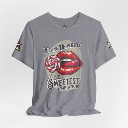 Kissing University Graphic T-Shirt | Sweetest Temptation Tee | Flirty Retro Streetwear Shirt