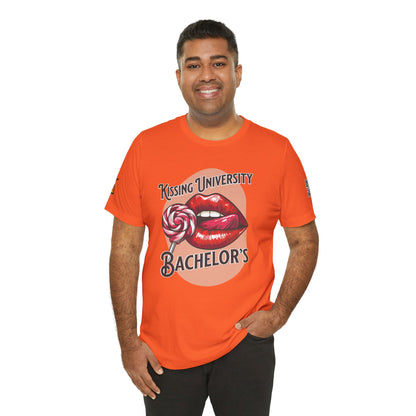 Kissing University Bachelor’s Graphic T-Shirt | Flirty Retro Tee | Funny Kissing Shirt