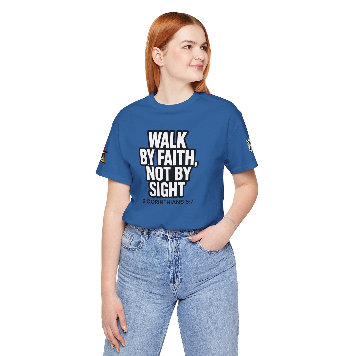 Walk by Faith, Not by Sight Graphic T-Shirt | 2 Corinthians 5:7 Christian Tee | Faith Streetwear