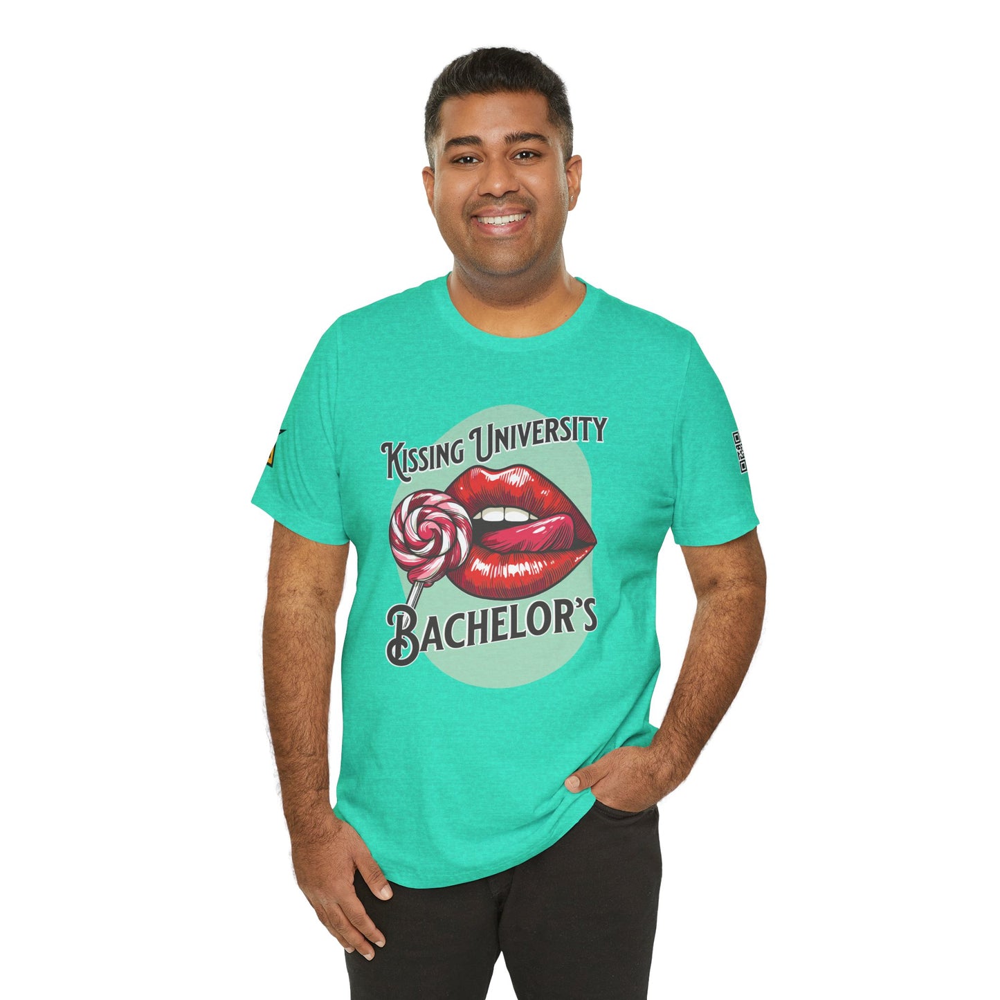 Kissing University Bachelor’s Graphic T-Shirt | Flirty Retro Tee | Funny Kissing Shirt