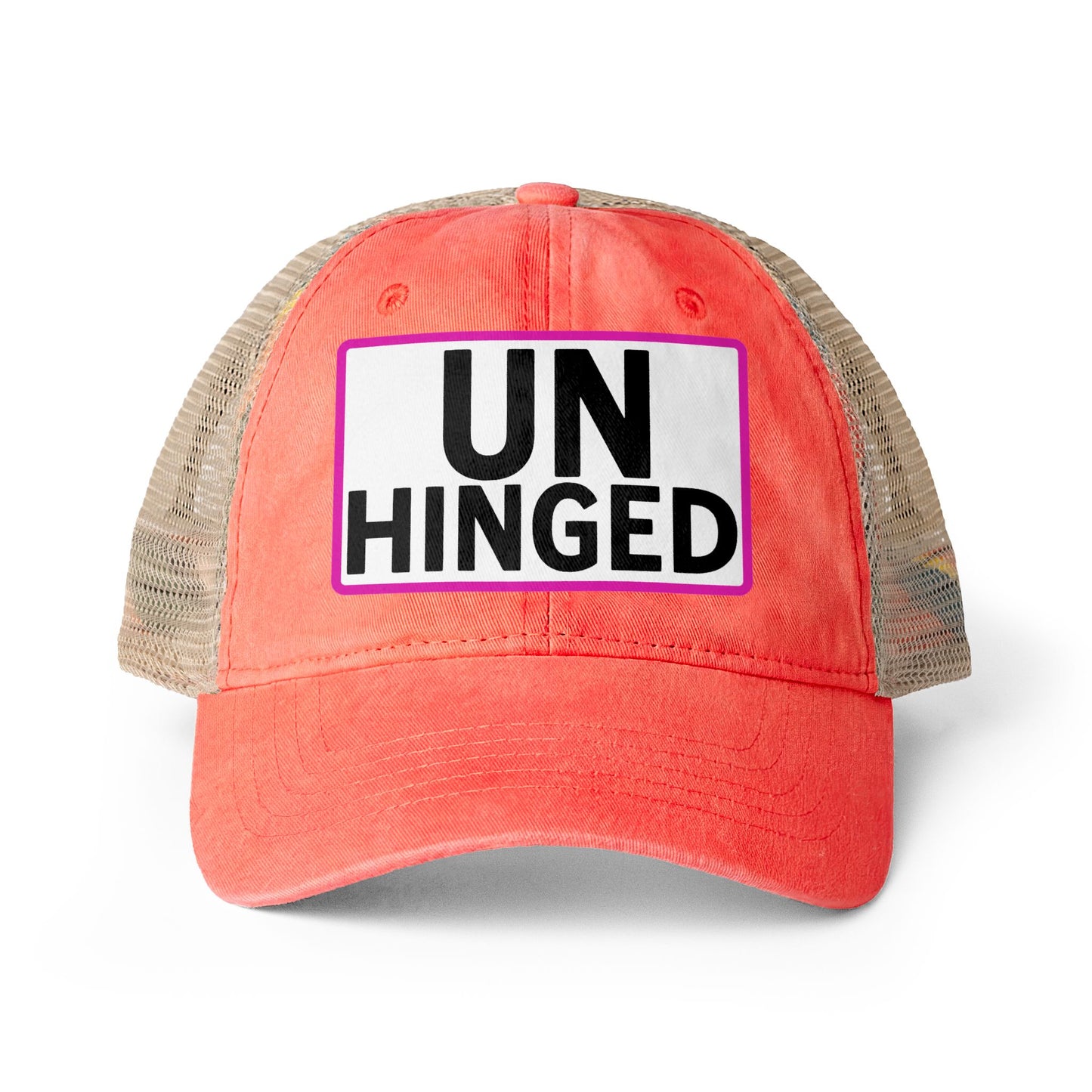 UNHINGED Embroidered Washed Mesh-Back Cap | Funny Ponytail Baseball Hat | Casual Women's Cap
