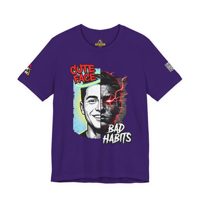 CUTE FACE BAD HABITS Graphic T-Shirt | Split Face Streetwear Tee | Edgy Unisex Graphic Shirt | Alternative Streetwear