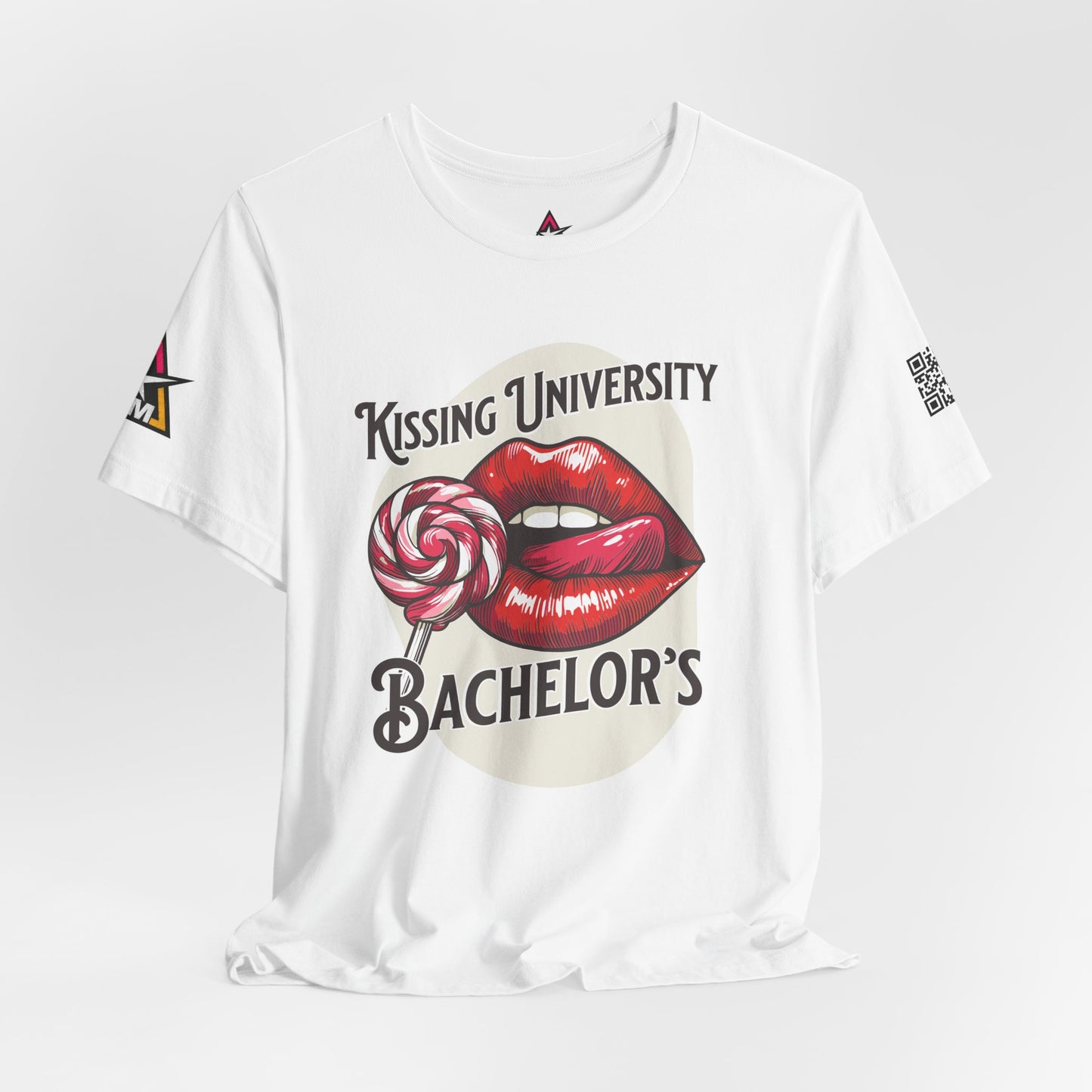 Kissing University Bachelor’s Graphic T-Shirt | Flirty Retro Tee | Funny Kissing Shirt