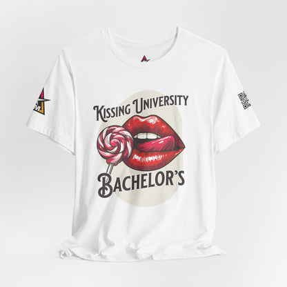 Kissing University Bachelor’s Graphic T-Shirt | Flirty Retro Tee | Funny Kissing Shirt