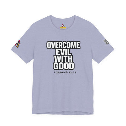 Overcome Evil With Good Graphic T-Shirt | Romans 12:21 Christian Tee | Faith & Strength Streetwear