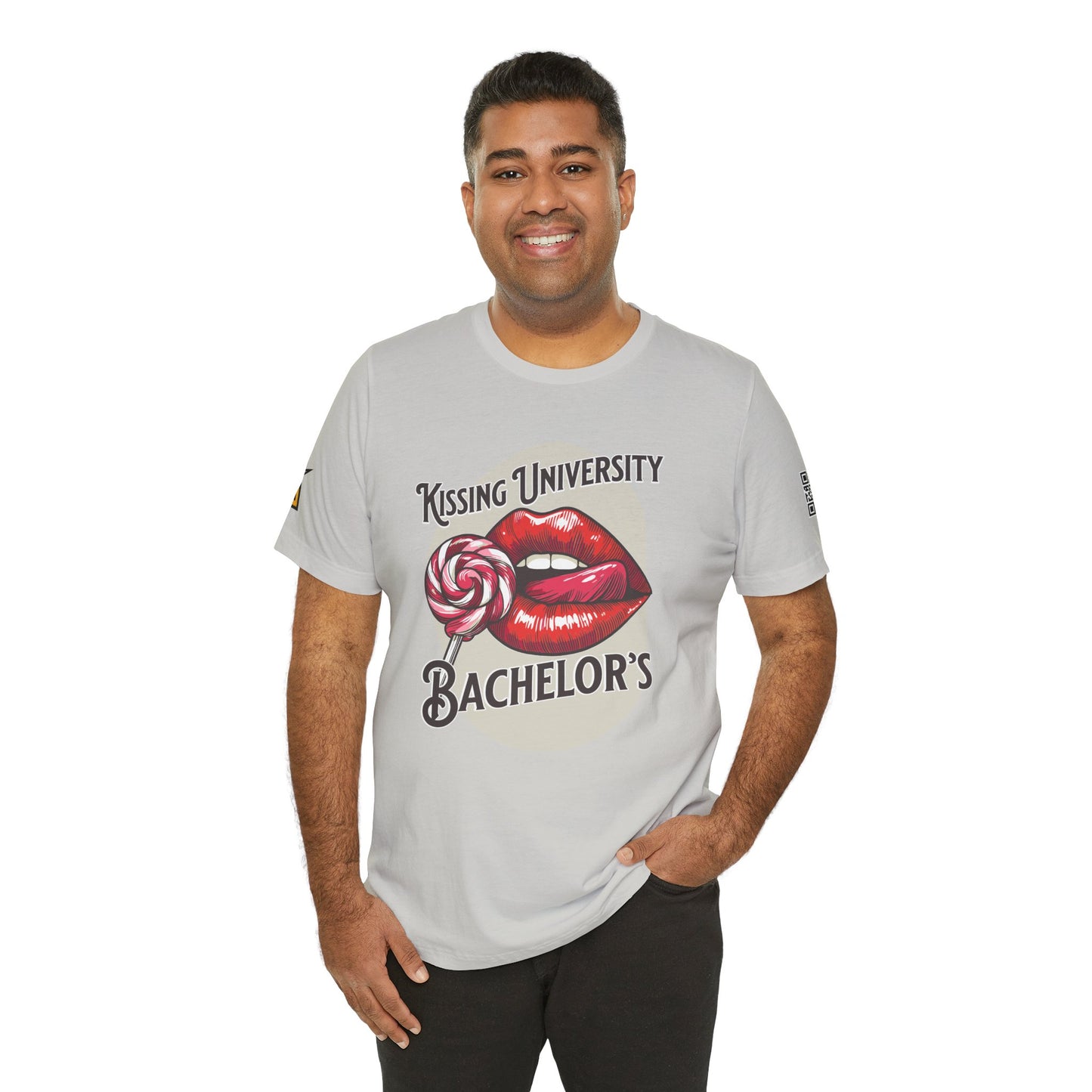 Kissing University Bachelor’s Graphic T-Shirt | Flirty Retro Tee | Funny Kissing Shirt