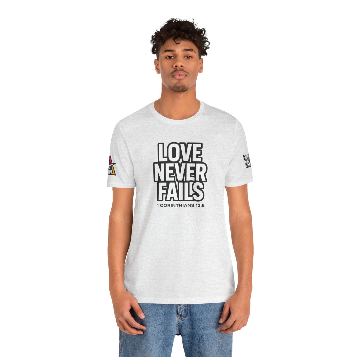 Love Never Fails Graphic T-Shirt | 1 Corinthians 13:8 Christian Tee | Faith & Love Streetwear