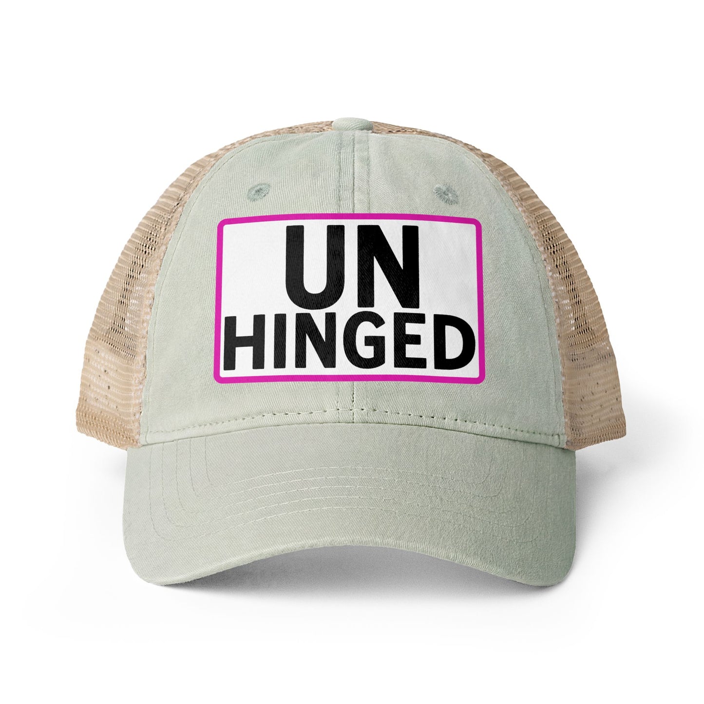 UNHINGED Embroidered Washed Mesh-Back Cap | Funny Ponytail Baseball Hat | Casual Women's Cap
