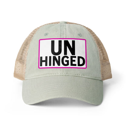 UNHINGED Embroidered Washed Mesh-Back Cap | Funny Ponytail Baseball Hat | Casual Women's Cap