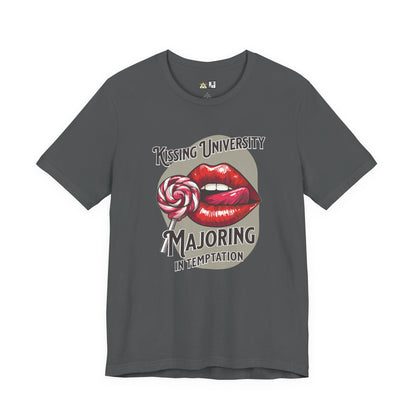 “KISSING UNIVERSITY MAJORING IN TEMPTATION.” Provocative Lips Graphic T-Shirt