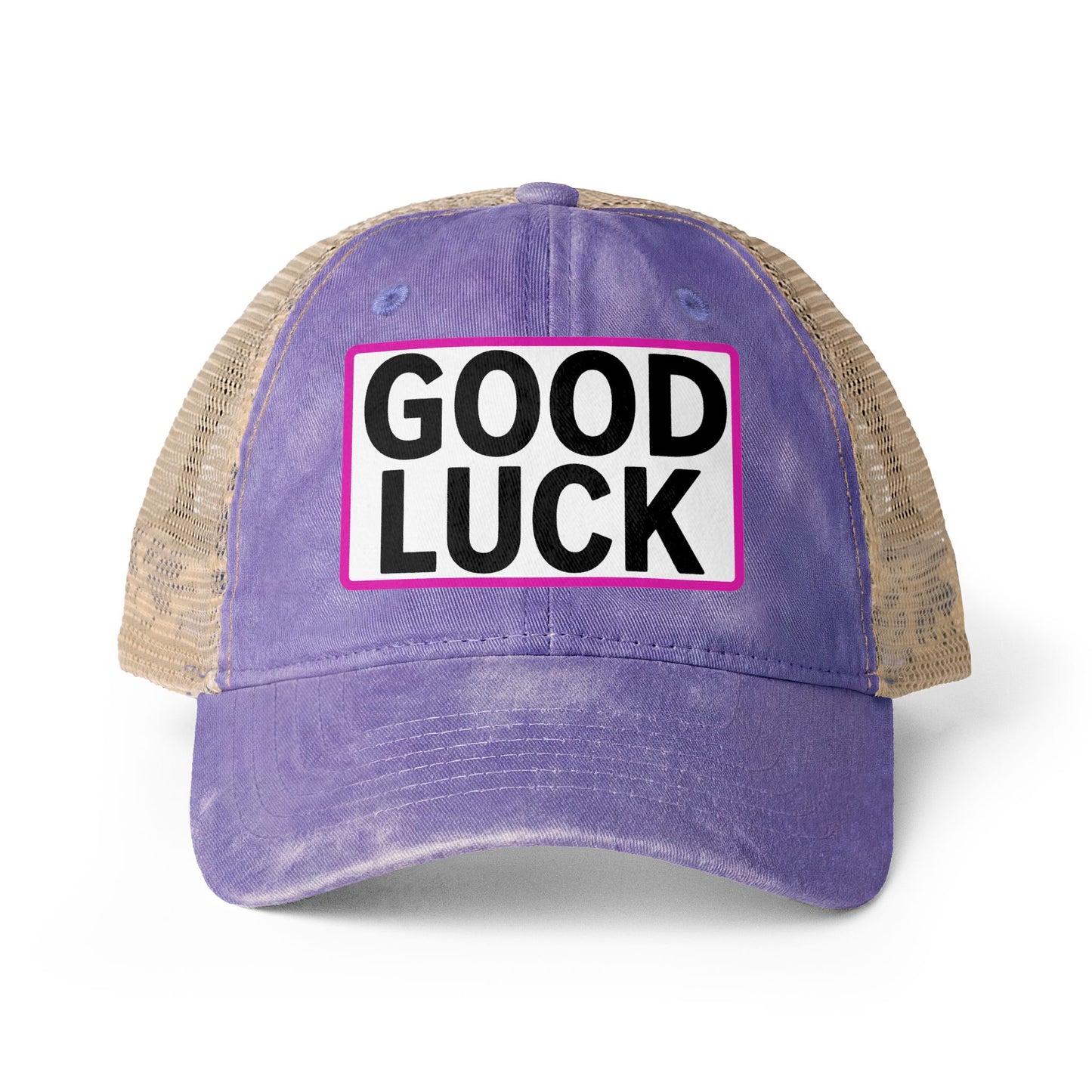 GOOD LUCK Embroidered Flat Bill Snapback Cap | Lucky Statement Hat Funny Ponytail Baseball Hat | Casual Women's Cap