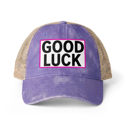 GOOD LUCK Embroidered Flat Bill Snapback Cap | Lucky Statement Hat Funny Ponytail Baseball Hat | Casual Women's Cap
