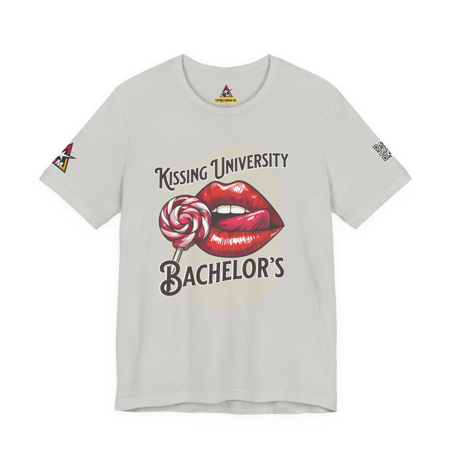 Kissing University Bachelor’s Graphic T-Shirt | Flirty Retro Tee | Funny Kissing Shirt