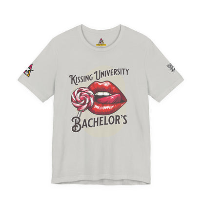 Kissing University Bachelor’s Graphic T-Shirt | Flirty Retro Tee | Funny Kissing Shirt