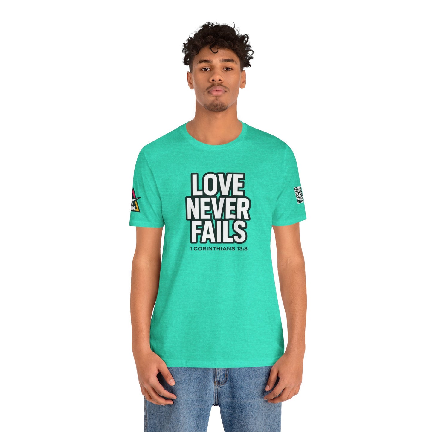 Love Never Fails Graphic T-Shirt | 1 Corinthians 13:8 Christian Tee | Faith & Love Streetwear