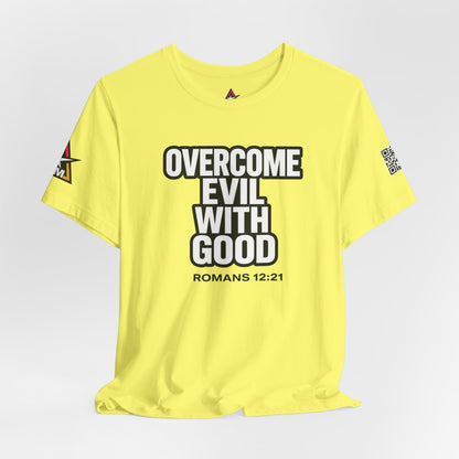 Overcome Evil With Good Graphic T-Shirt | Romans 12:21 Christian Tee | Faith & Strength Streetwear