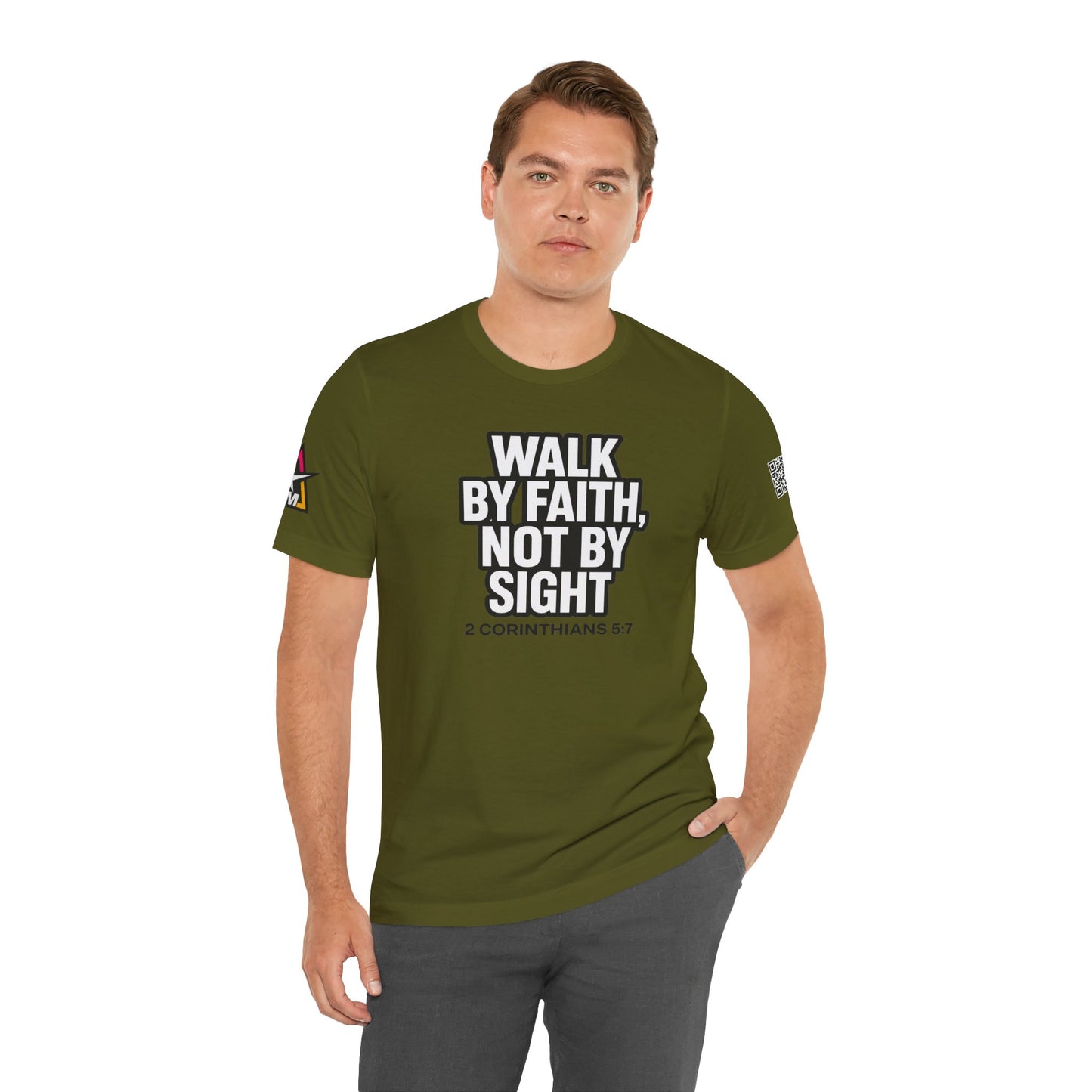 Walk by Faith, Not by Sight Graphic T-Shirt | 2 Corinthians 5:7 Christian Tee | Faith Streetwear